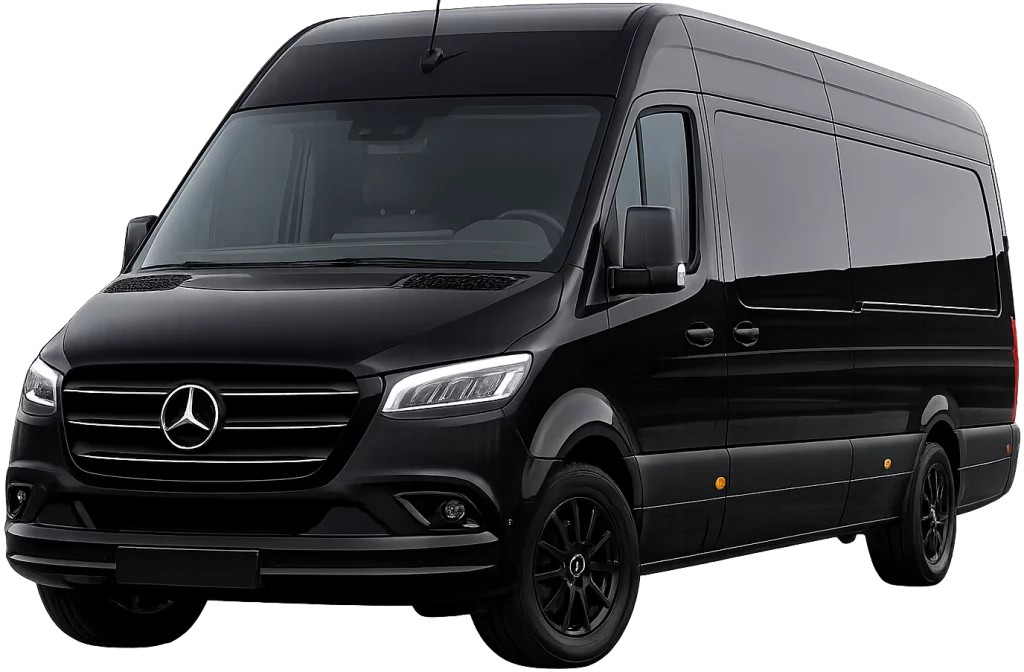 Luxury Sprinter Van for group transportation from denver airport to red rocks amphitheater with spacious seating and luggage capacity.