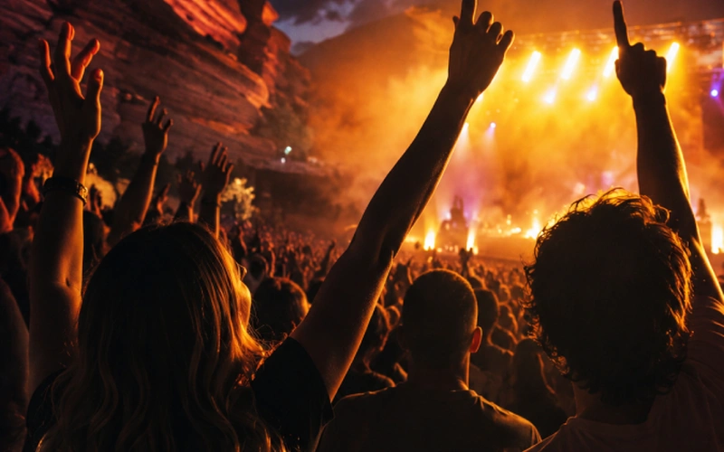 Luxury Red Rocks concert transportation with private SUV and chauffeur arriving at Red Rocks Amphitheatre concert venue
